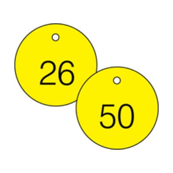 Accuform Engraved Numbered Tags, Self-Laminating PF-Cardstock, 0.06 in H x 3-1/4 in W, 25 PK TDG362YL - main